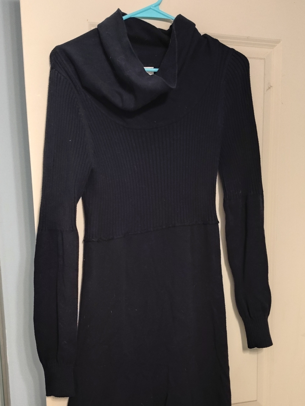 Decree Black Cowl Neck Ribbed Knit Sweater Dress